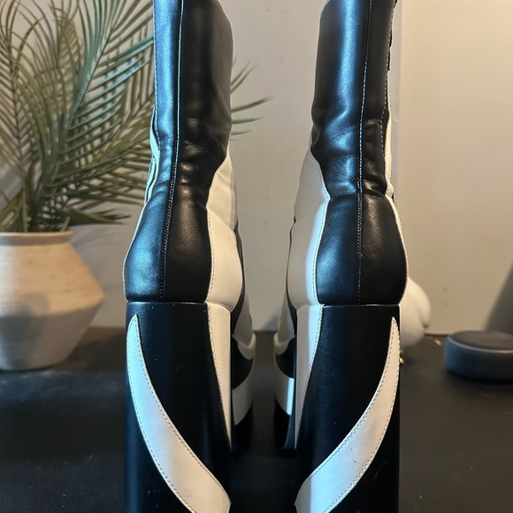 Dolls Kill Black and White Swirl Platform Boots - Picture 6 of 7